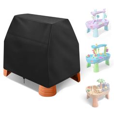 an image of children's table and chair set with black cover on white background