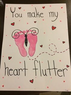 a handmade valentine's day card with a pink butterfly on it and the words, you make my heart flutterer