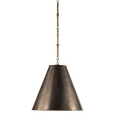 an industrial style pendant light hanging from the ceiling