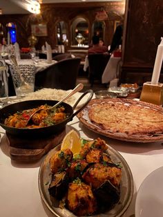 plates of food on a table in a restaurant