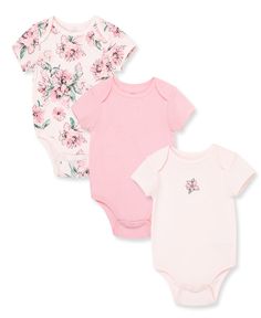 Dream Floral 3-Pack Bodysuits - Little Me Spring Pink Short Sleeve Cotton Bodysuit, Free Tag, Newborn Essentials, Short Sleeve Bodysuit, Girls Dream, Baby Skin, Newborn Girl