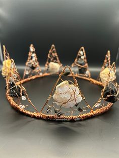 Intuitively created copper and crystal headpieces Afrofuturism Jewelry, Resin Crown, Gemstone Crown, Crown For Men, Copper Crown, Crown Tutorial, Hoodoo Magic, Boho Crown, Feather Crown