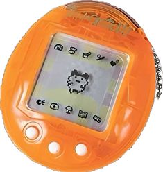 an orange electronic device with a cartoon character on it