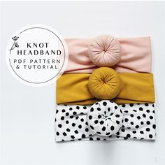 three different types of headbands with polka dots and bows on them, one has a knot at the top