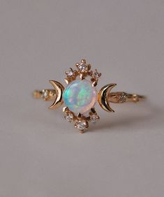 Opal Wandering Star Ring Sofia Zakia, Witch Rings, E E Cummings, Pink Engagement Ring, Crescent Moon Earrings, Solid Gold Band, My Spirit, Star Ring, Pink Ring