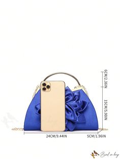 BirdinBag - Chic Satin and Rhinestone Evening Bag for a Glamorous Look Blue Party Bag With Large Capacity, Large Capacity Blue Party Bag, Large Capacity Blue Party Bags, Blue Party Bags With Large Capacity, Elegant Party Satchel With Large Capacity, Elegant Portable Satchel For Evening, Elegant Large Capacity Satchel For Party, Formal Satchel Evening Bag, Evening Top Handle Portable Satchel