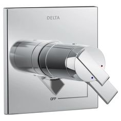 the delta shower faucet is shown in chrome