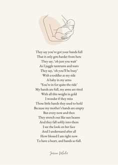 a poem written in white with an image of a person holding a baby