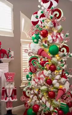 a christmas tree decorated with candy canes and ornaments