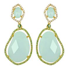 For Sale on 1stDibs - Amazonite Stones surrounded by Green Garnets and Diamonds Set in 14K Yellow Gold 30.36Ct of Amazonite 1.11Ct of Green Garnet 0.34Ct of Diamonds G SI The Stars Jewelry, Diamond Gold Earrings, Drop Earrings Simple, Amazonite Earrings, Yellow Gold Drop Earrings, White Gold Diamond Earrings, Vintage Drop Earrings, Chalcedony Earrings, Garnet And Gold