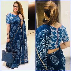 Ful Sleevs Design Blouse, Office Wear Blouse Designs Latest, Batik Saree Blouse Designs, Saree Jacket Designs For Office, Office Saree Jacket Designs Latest, Indigo Blouse Designs, Indigo Saree Blouse Combination, Indigo Saree Blouse Designs, Indigo Cotton Saree