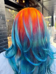 orange and blue hair Colored Hair, Creative Hairstyles, Dye My Hair, Hair Dye Colors, Hair Inspiration Color, Cut My Hair, Orange Hair