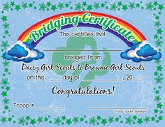 a certificate with a rainbow and clouds in the sky on top of green stars, blue background