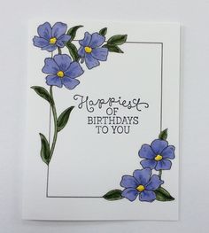 a card with blue flowers on it and the words, happiness of birthdays to you