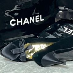 Vintage Chanel Black Velvet Pumps With Satin Trim And Removable Bow Size Eu 37.5 (Approx. Us 7.5) - Made In Italy - Material: Velvet And Satin Dimensions: Eu Size 37.5, Us Size 7.5 - Heel Height: ~ 3.0" Appearance - Great Pre-Owned Condition Does Not Include Box Or Dust Bag Chanel Bow Pumps, Vintage Chanel Black Dress, Velvet Pumps, Chanel Black, Chanel Shoes, Vintage Chanel, Vintage Shoes, Black Velvet, Shoes Women Heels