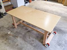 a table being built in a garage