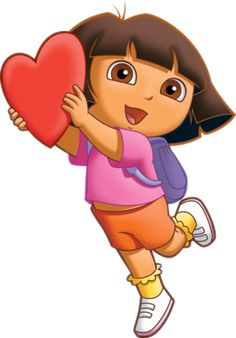 a cartoon girl carrying a heart on her back