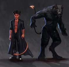 It's a Tiefling Werewolf. How much do I need to tell you?  Credit goes to HelryelArt Dnd Npc, Dnd Stories, Dungeons And Dragons Classes, Rpg Characters, Werewolf Art, Funny Art