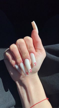 Nails With Numbers Design, Red Nailsdesign, Number Nail Design, Numbers On Nails, Nails With Numbers On Them, Nails With Numbers, 222 Nails, 333 Nails, Number Nails Design