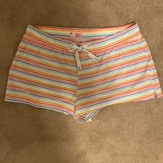 New Soft, Striped Rainbow Sleepwear Shorts In Size Large By Calvin Klein With Adjustable Drawstring Waist - Never Worn! Multicolor Short Sleepwear For Sleepover, Stretch Multicolor Cotton Sleepwear, Multicolor Stretch Cotton Sleepwear, Casual Multicolor Stretch Pajama Shorts, Casual Stretch Multicolor Pajama Shorts, Multicolor Cotton Short Sleepwear, Multicolor Stretch Pajama Shorts, Multicolor Stretch Pajama Shorts For Loungewear, Multicolor Pajama Shorts For Pajama Party