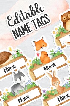 an animal themed name tags with animals on them