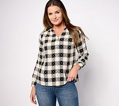 Whether you're dressing up for a special occasion or keeping it casual on the weekend, this plaid blouse is a timeless option that pairs well with everything from pencil skirts to jeans to trousers. From Denim & Co.® Fashions. Plaid Blouse, Pencil Skirts, The Weekend, Shirt Blouses, Pencil Skirt, Special Occasion, Dress Up, Trousers, Pencil