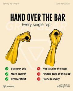 a poster with two fists and the words, hand over the bar every single rep