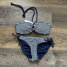 -Coco Bikini Set From The Philippines! -Bnwt -Top Is Padded -Navy And White With Stripes -Size Small White Nautical Swimwear For Beach, Nautical Navy Swimwear For Beach, Navy Nautical Swimwear For Beach, Navy Nautical Swimwear For Swimming, Blue Nautical Swimwear For Poolside, Nautical Blue Swimwear For Poolside, Coco Cabana, Levi Jeans 501, Distressed Black Jeans