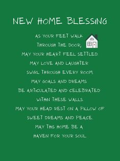 a green poster with the words new home blessing