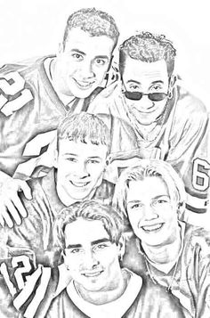 a drawing of some football players in black and white with one man smiling at the camera