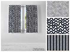 black and white curtains with different patterns on them