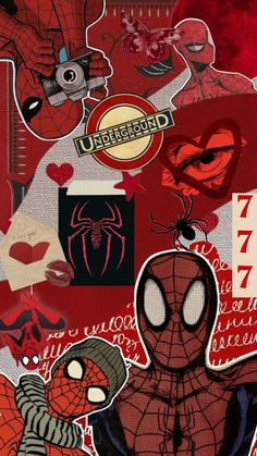 spider - man collage with stickers on it