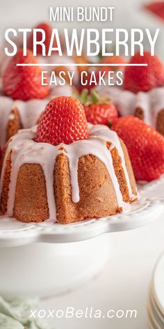 image of mini strawberry bundt cakes. Easy Mini Bundt Cakes, Mini Strawberry Bundt Cake Recipes, Mini Pound Cakes Bundt Pans, Mothers Day Baked Goods Ideas, Mini Bundt Cake Recipes Easy, Mini Strawberry Bundt Cake, Mother’s Day Baked Goods, Strawberry Bundt Cakes, Easy Strawberry Dessert