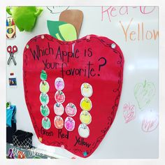 a bulletin board with an apple on it that says which apple is your favorite?