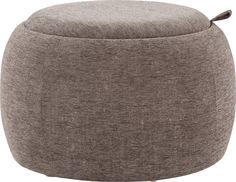 a round ottoman that is made out of fabric