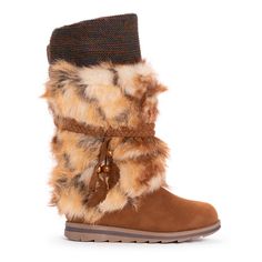 Feel fur fabulous this season in LUKEES by MUK LUKS Women's Sigrid Leela Too Boots. These tall water-resistant boots show off soft faux fur accented by a knit cuff and braided feather tassels while memory foam insoles will keep your feet feeling comfortable all day long. Wipe with a damp cloth to clean, no bleach, lay flat to dry. Imported. - Durable TPR Sole - 100% Polyester Brushed Tricot Insole - 100% Polyester Faux Suede Upper - 100% Polyester Brushed Tricot Lining - Memory Foam Insole - Mul Cabin Socks, Boot Pulls, Winter Inspired, Faux Fur Boots, Snow Boots Women, Fur Boots, Winter Boots Women, Leather Shops, Knit Cuff