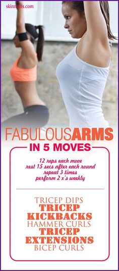 two women doing exercises with the words fabulous arms in 5 moves on each side of their body