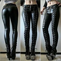 Leather Cosplay, Button Trousers, Gothic Leggings, Gothic Pants, Steampunk Women, Looks Black, Carnival Party, Leather Trousers, Faux Leather Pants