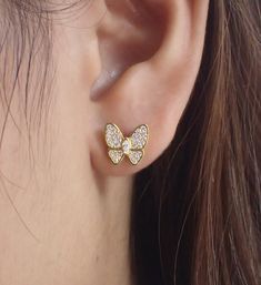 Butterfly Stud Earrings / Diamonds Butterfly Earrings / Minimalist Earrings / Bridesmaid Gift About Features- * Made to order * Materials: 925 Sterling Silver * Gold color: Yellow Gold Plating, White Gold Plating, and Rose Gold Plating * Location: Earlobe * Gemstones: Simulated diamonds (CZ) * Layaway Plan Available - SKU : E110 For Ready-to-ship items search here, https://etsy.me/39BDvMS Price is for a pair of earrings. If you need only one side, please message me for quote. As a reference, I'v Butterfly White Gold Earrings For Gift, Butterfly Shaped White Gold Earrings For Gift, Dainty Butterfly Earrings For Anniversary, Dainty Butterfly Earrings For Wedding, Silver Diamond Cross Necklace, Unique Diamond Earrings, Earrings Diamonds, Dainty Gold Earrings, Butterfly Stud Earrings