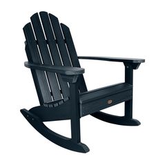 a black wooden rocking chair on a white background