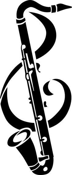 a black and white image of a saxophone with the letter s on it's side