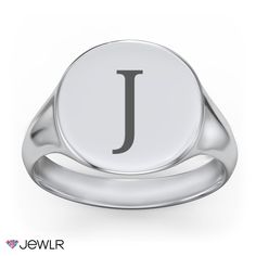 Our women’s large round signet ring is a classic piece that is elegant and timeless. Signet rings were historically worn to seal documents and eventually became a mark for a person’s identity. This ring is a great gift for celebrating a special occasion or simply to wear as an everyday look. Personalize with an engraving on the ring’s flat surface, along with the option of adding a base engraving. Customize in your choice of sterling silver or white, yellow, and rose gold. White Gold Elegant Signet Ring, Timeless Classic Design Signet Ring, Initials Engraved White Gold Ring, Formal Timeless Initial Ring With Engraving Option, Timeless Formal Initial Ring With Engraving Option, Classic Signet Ring With Engraving Option, Elegant Polished Signet Ring, Timeless White Gold Signet Ring With Initials, Formal Signet Ring With Engraving Option