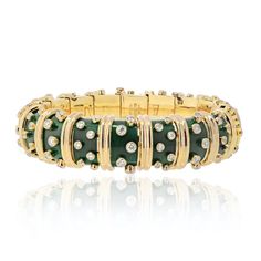 Jean Schlumberger, Modern Bangle, Yellow Jewelry, French Jewelry, Enamel Bangle, Diamond Bangles Bracelet, Diamond Bangle, Green Enamel, Hinged Bangle