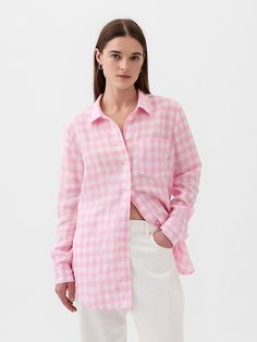 Long Sleeve Oversized Shirt, Gingham Outfit, Dresses With Vans, Formal Shorts, Gingham Shirt, Swimwear Dress, Boyfriend Shirt, Pink Gingham, Swimwear Cover Ups