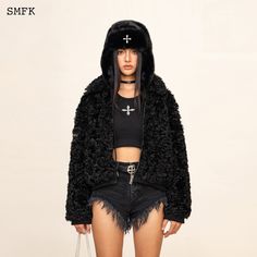 SMFK WildWorld Adventure Short Faux Fur Jacket In Black -SMFK classic short lapel fur jacket with sporty thick threading on the hem and cuffs-Sewing a cross-shaped round armband on the right arm, with 2 zipper pockets inside-Large textured faux wool fabric (glossy) SIZE GUIDE ( IN CM ) Shoulder Chest Back Length S 48 108 47 M 49 112 48 L 50 116 49 Model Info: Height 177cm, Weight 55kg, Size M Materials: 100% Polyester Fur Jacket Women, Short Faux Fur Jacket, Faux Fur Jacket, Jacket Women, Wool Fabric, Fur Jacket, Arm Band, Inside Pocket, Zipper Pocket