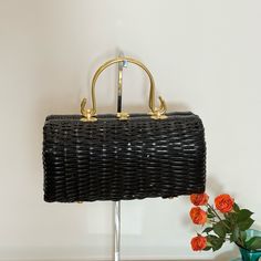 Vintage Woven Black Rattan Handbag Bag There Is A Little Abrasion In The Front But Over All This Is A Excellent Vintage Bag Rattan Handbags, Black Rattan, Bags Vintage, Vintage Bag, Vintage Bags, Vintage Black, Vintage Ladies, Bag Lady, Handbags