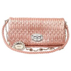 Check out this item from 1stdibs! Miu Miu Metallic Pink Crystal Iconic Cloquè Small Bag with Silver Hardware: https://www.1stdibs.com/id-v_20987972 Traditional Chic, Structured Shoulder, Chanel Flap Bag, Pink Chanel, Classic Bags, Metallic Pink, Perforated Leather, Pink Crystal, Chain Bags