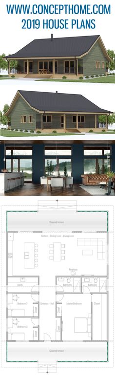 the floor plan for a house with two levels and an open living area on top