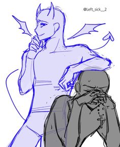 a drawing of a man holding a cell phone to his ear while standing next to another person