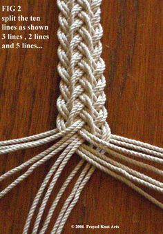 an image of some white rope on a wooden table with the caption'ten strands to one side and seven to the other